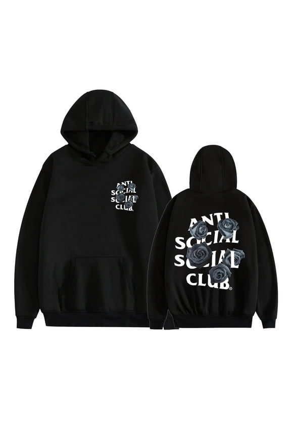 anti soclal social club floral hooded sweatshirt with velvet pullover comfortable and soft with pockets for men and women