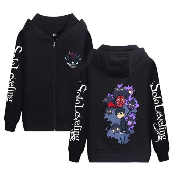 Azikbd  solo Leveling Zipper cardigan, anime style, casual and sporty, unisex, XS-3XL, black hooded pullover.