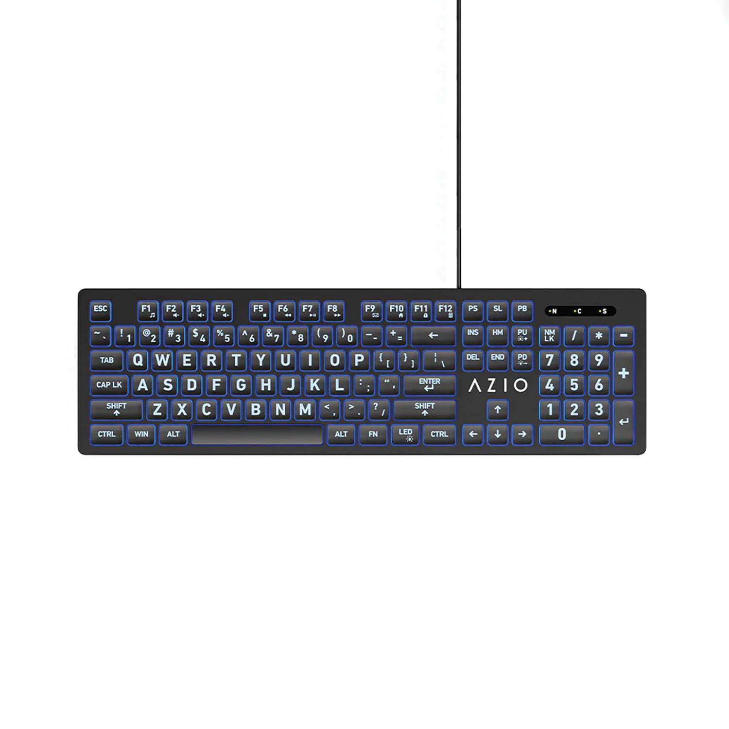 Azio KB512 Vision USB Wired Computer Keyboard for PC, 3-Color Backlight, Black, KB512