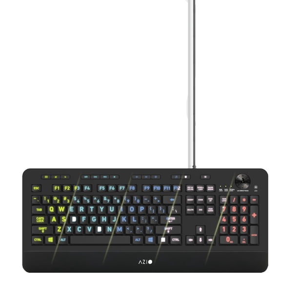 Azio Vision Backlit Computer Keyboard - Wired USB Keyboard with LARGE PRINT keys and 5 Interchangeable Backlight Colors (KB506)