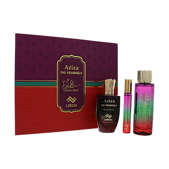 Luniche Aziza Fig Yourself X Daniel Rene 3 Piece Set For Unisex: 3.4 Oz Eau De Parfum Spray, 0.3 Oz Eau De Parfum Spray, 3.4 Oz Fragrance Mist