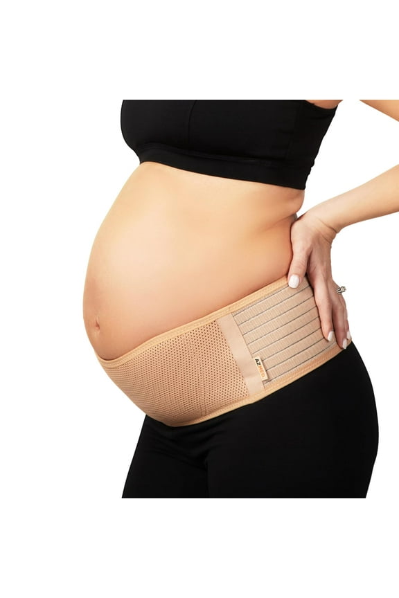 Maternity Belly Band for Pregnant Women | Pregnancy Belly Support Band for Abdomen, Pelvic, Waist, & Back Pain | Adjustable Maternity Belt | For All Stages of Pregnancy & Postpartum (Beige)