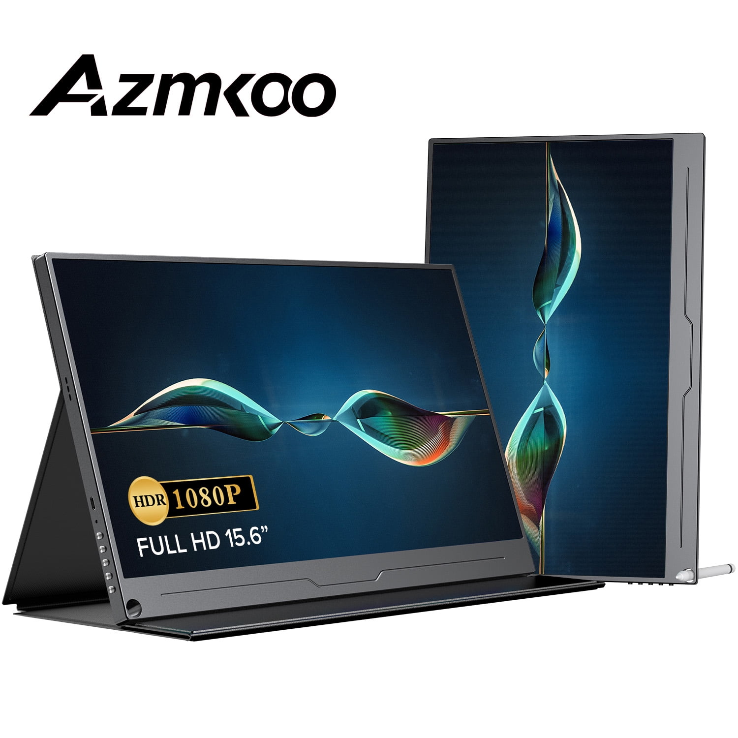 Azmkoo Portable Monitor 15.6'' 1080P FHD VESA 100% sRGB High Color Gamut Computer  Display External Laptop Monitor IPS HDR Eye Care Gaming Screen HDMI USB Type  C OTG Dual Speakers
