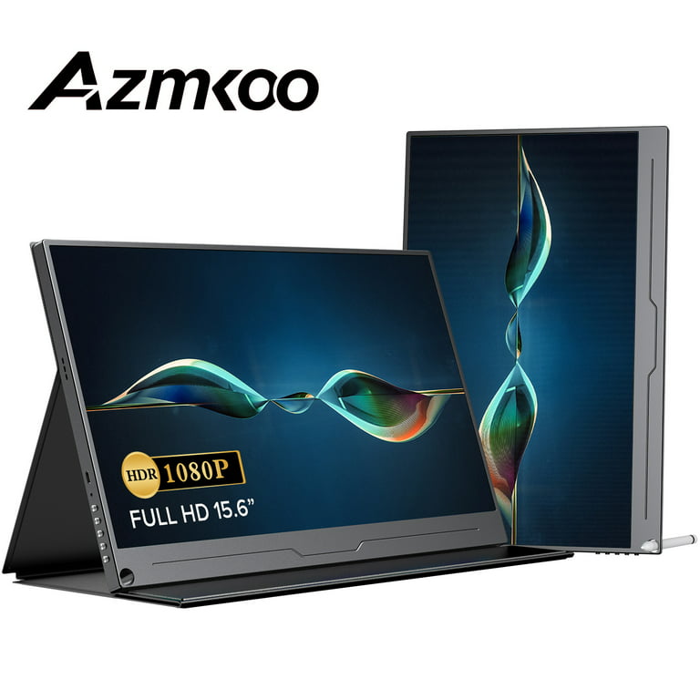 Azmkoo Portable Monitor 15.6'' 1080P FHD VESA | 100% sRGB High Color Gamut  Computer Display | External Laptop Monitor IPS HDR Eye Care Gaming Screen 