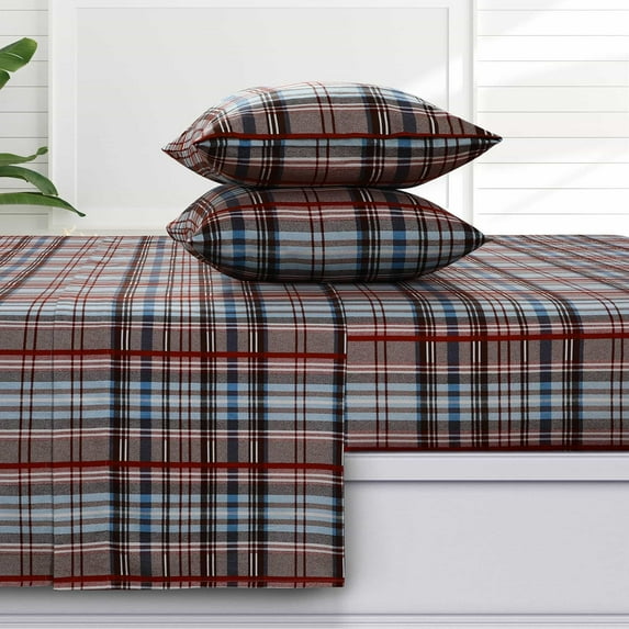 Azores Home 170-GSM Cotton Flannel Printed or Solid Extra Deep Pocket Sheet Set Brentwood Brown Twin Flannel