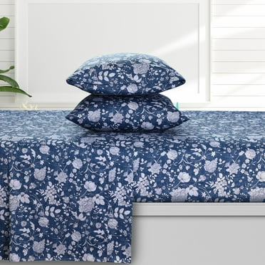 Azores Home Organic Cotton Sateen 300 Thread Count Deep Pocket Sheet Set Kate Blue King