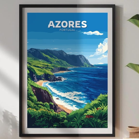 Azores Portugal Travel Poster: Atlantic Island Art Home Decor Office Wall Art