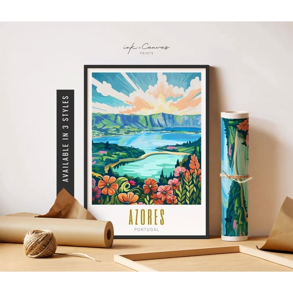 Azores Poster Portugal Art Poster Sao Miguel Azores Poster Portugal Poster Landscape Art Modern Travel Art Wall Art Poster Home Decor, 24x36 UNFRAMED