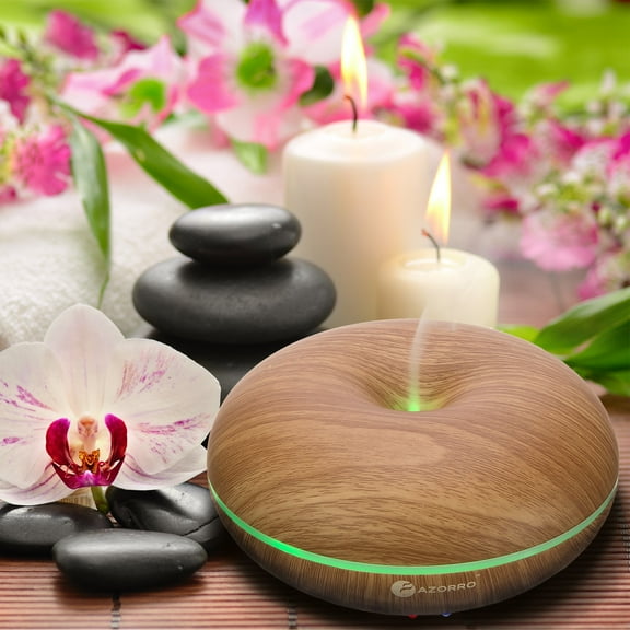Azorro Essential Oil Diffuser Cool Mist Humidifier with 7 LED Lights Wood Grain
