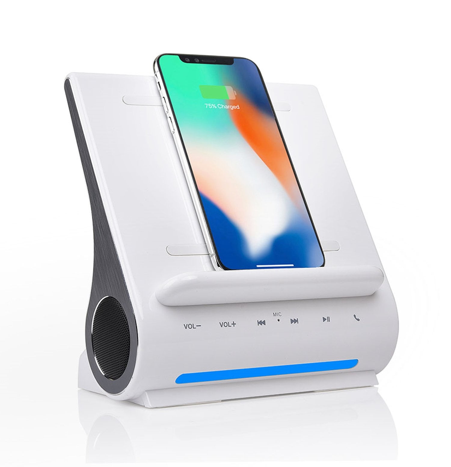 Azpen D108 Fast 10W Qi Wireless Charging Sound Hub Dual Bluetooth Speakers Handsfree 4 in 1 Dock for iPhone Samsung LG Phones
