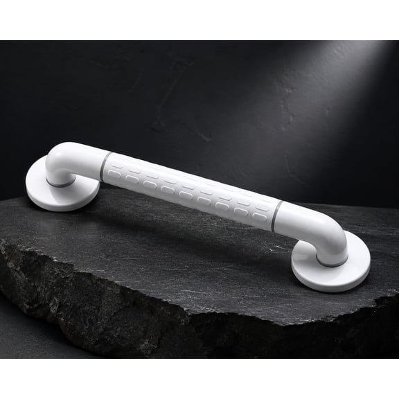 Azpire Home 2 Pack 16 Inch Wall Mount Bathroom Grab Bar, Steel Safety Handle with PVC Coated Nylon Non-Slip Grip and Fluorescent Ring, White