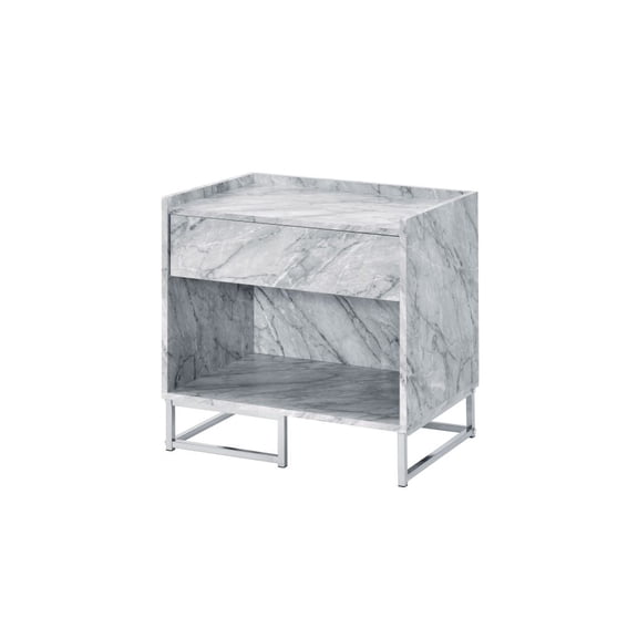 Azrael White Printed Faux Marble & Chrome Finish Accent Table