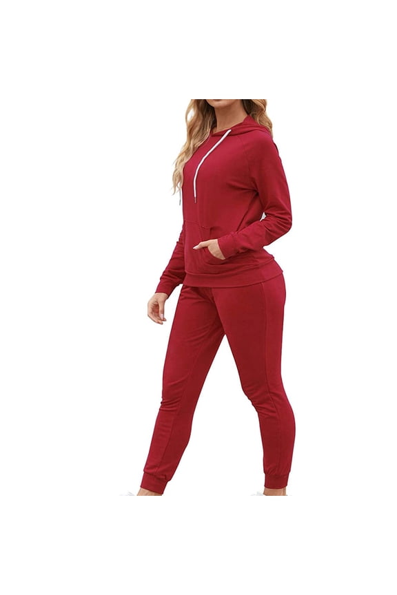 2Pcs Womens Round Neck Solid Long Sleeve Blouse+Loose Pants Sets