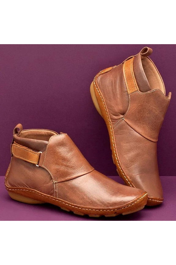 Azrian Autumn Winter Women's Ankle Boots Round Toe Low Wedge Heel Boots Casual Shoes Brown 4.5(35)