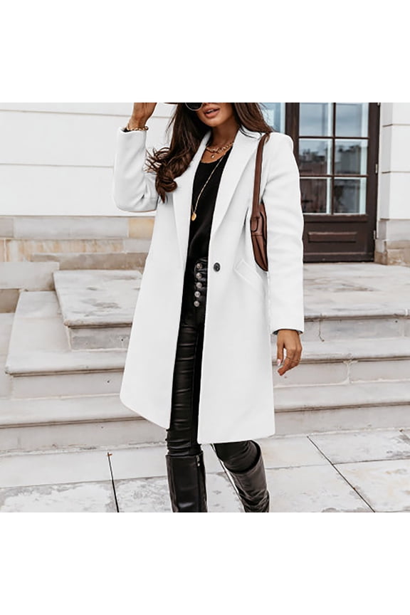 Autunm and Winter Women Casual Tops Jacket Long Sleeve Suit Collar Waist Strap Solid Cardigan Buttons Woolen Coat Windbreaker