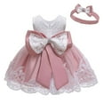 thumbnail image 1 of Azrian Baby Girls Dress Clearance Baby Girls Lace Bowknot&nbsp;Princess Wedding formal&nbsp;Tutu Dress+Headband Set Clothes Watermelon Red 3-6 Months, 1 of 8