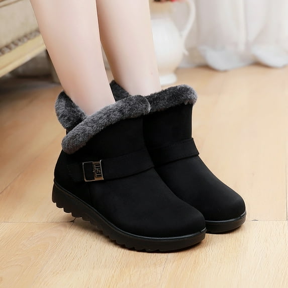 Azrian Boots for Women 2023 Large Size Insulation Outdoor Women Snow Boots Round Toe Shoes Slip On Casual Zipper Boots Black