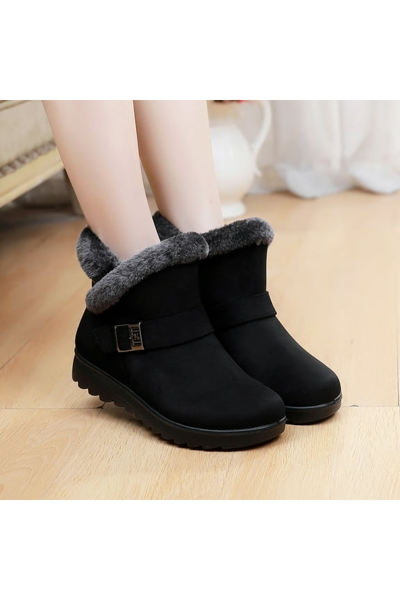 Boots for Women 2023 Large Size Insulation Outdoor Women Snow Boots Round Toe Shoes Slip On Casual Zipper Boots Black