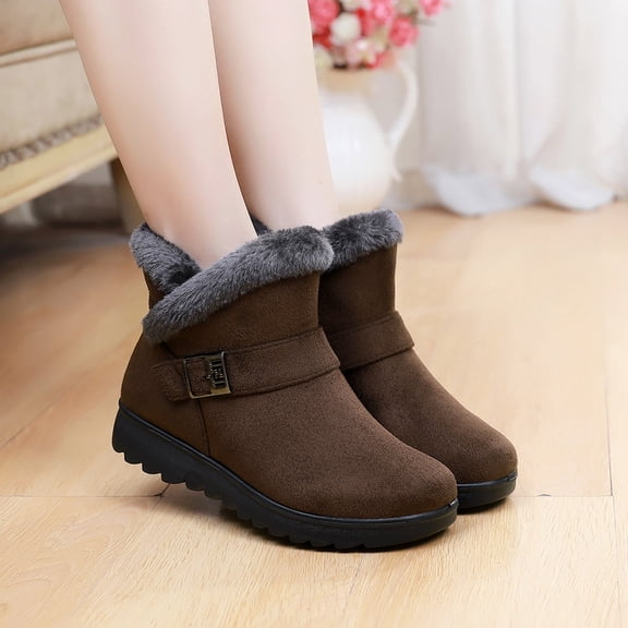 Azrian Boots for Women 2023 Large Size Insulation Outdoor Women Snow Boots Round Toe Shoes Slip On Casual Zipper Boots Brown