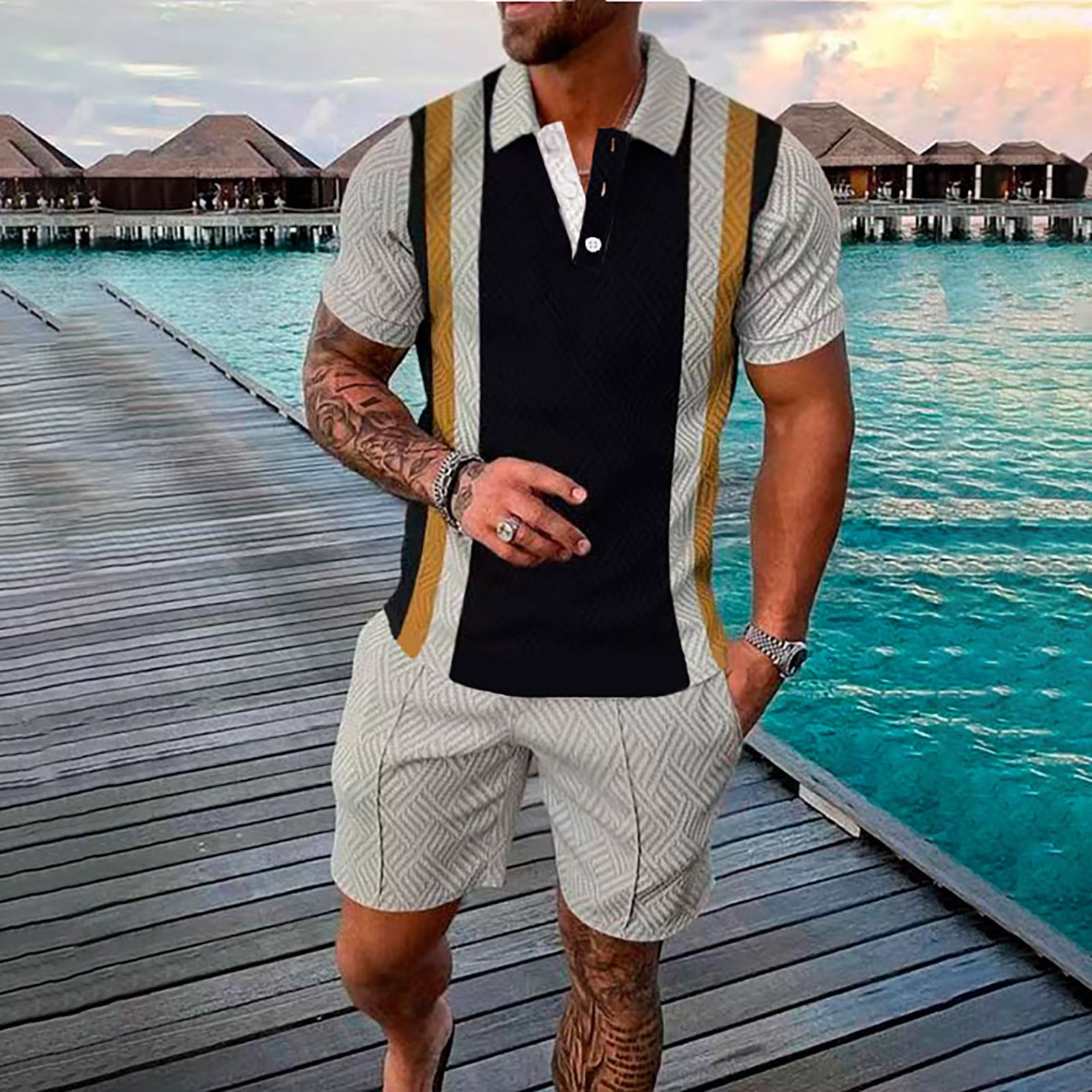 Azrian Casual Men's 2-Piece Set Mens Track Suits 2 Piece Summer Short Sets Outfits Fashion Shirt Casual Short Sleeve And Shorts Set Short Sleeve - View #5