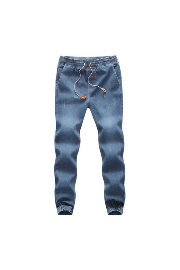Casual Men's Jeans Men's Casual Cotton Elastic Draw String Work Trousers Pants
