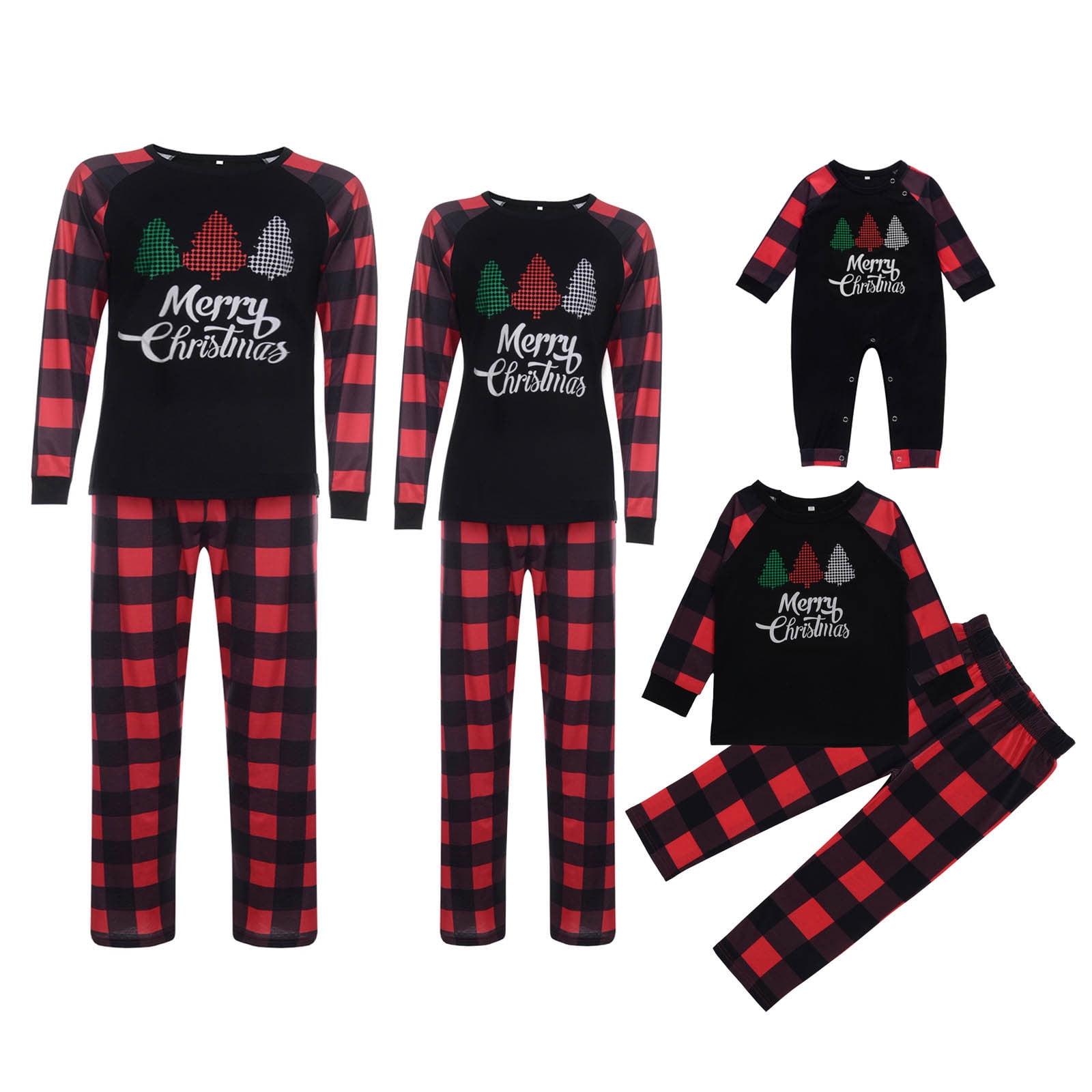 Azrian Christmas Men Plaid Deer Print Long Sleeve Tops+Pants Family Pjs ...