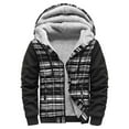 thumbnail image 1 of Azrian Clearance Men's Jacket for Autumn Winter Padded Coats Men's New Zipper Open-Front Hooded Long Sleeve Jacket Striped Lattice Fleece-Lined Coat, 1 of 3