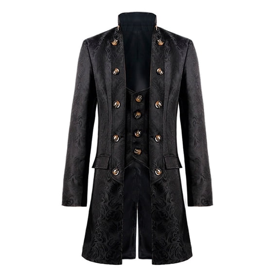 Azrian Clearance Mens Jacket Tops Men's Gothic Coat Coat Medieval Standing Collar Court Clothing Standing Collar Retro Slim Coat