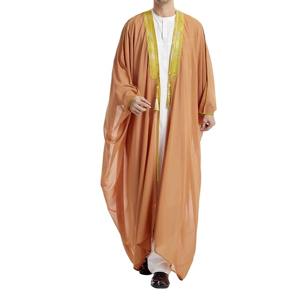 Azrian Clearance Mens Jacket Tops Men's Muslim Robe Arab Middle Robe Long Style Long Sleeve Embroidered Long Shirt Fashion Casual Robe Overhang