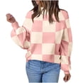 thumbnail image 1 of Azrian Clearance Sweater for Women, Long Sleeve Crewneck Knitted Tops Pullover Sweater Women's New Checkered Round Neck Long Sleeved Knitted Sweater, 1 of 6