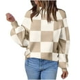 thumbnail image 1 of Azrian Clearance Sweater for Women, Long Sleeve Crewneck Knitted Tops Pullover Sweater Women's New Checkered Round Neck Long Sleeved Knitted Sweater, 1 of 6