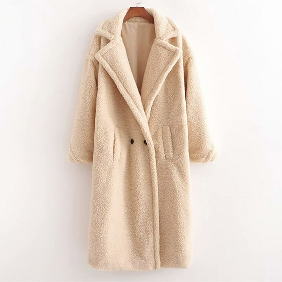 Azrian Clearance Tops Plus Size Women's Fall And Winter Solid Color Loose Cardigan Artificial Teddy Long Sleeve Thickened Warm Long Coat