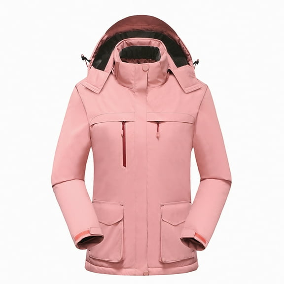Azrian Clearance Tops Plus Size Women's Solid Color Fashion Three Heating Thickened Hooded Charge Coat