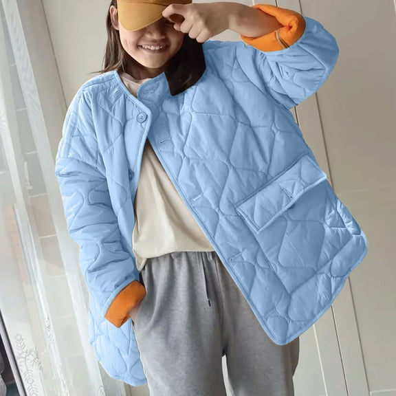 Azrian Clearance Tops Plus Size Women's Solid Color Large Diamond Plaid Large Pocket Cotton Coat Long Sleeve Button Cotton Jacket