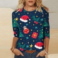 thumbnail image 1 of Azrian Clearance Women’s Christmas Tops,Women's Fashion Christmas Printed T-shirt 3/4 Sleeves Blouse Round Neck Casual Tops, 1 of 5