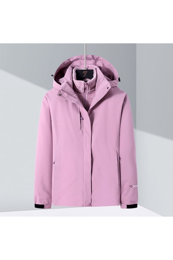 Clearance Women's Windbreaker Jacket, Autumn Winter Waterproof and Warm Women Winter Three In One Removable Sports Mountaineering Suit Outdoor Sprinting Suit Windproof Hooded Coat