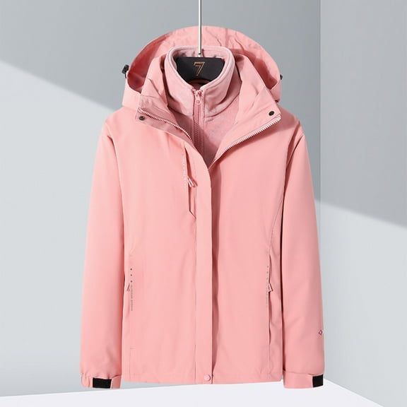 Azrian Clearance Women's Windbreaker Jacket, Autumn Winter Waterproof and Warm Women Winter Three In One Removable Sports Mountaineering Suit Outdoor Sprinting Suit Windproof Hooded Coat
