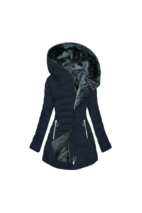 Clearance Women's Winter Cotton Padded Jacket Coats Women's FALL And Winter Clothing, Solid Color Hooded Plush Cotton