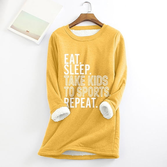 Azrian Clearance Womens Long Sleeve Tops, Pullover Warm Hooded for Fall Women's Letter Casual Fashion Winter Plush Warm Bottom Sweater Long Sleeve Round Neck Top/Shirt