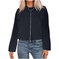 thumbnail image 1 of Azrian Clearance Womens Outwear Jackets Tops Women's Winter Solid Color Zipper Jacket Coat Double Pockets Cropped Long Sleeve Top, 1 of 5