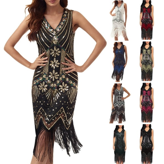 Azrian,Womens Plus Size Dress,Women's Spring And Summer Round Neck Sleeveless Sequin Ball Tassel Dress Party Banquet Dance Dress Mini Dress in