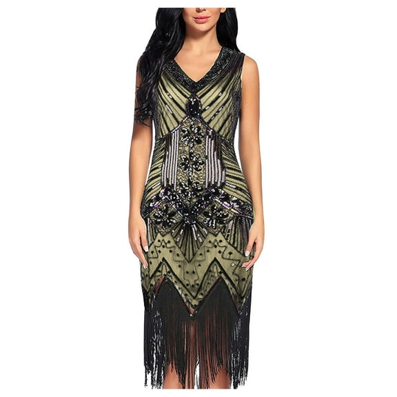 Azrian,Womens Plus Size Dress,Women's Spring And Summer Round Neck Sleeveless Sequin Ball Tassel Dress Party Banquet Dance Dress Mini Dress in