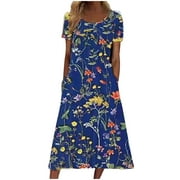 Azrian Womens Plus Size Dress,Womens Summer Short Sleeved Round Neck Printed Pocket Dress Best Sell in 2025