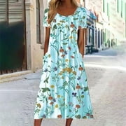 OTVOK Azrian Womens Plus Size Dress,Women's Summer Short Sleeved Round Neck Printed Pocket Dress Best Sell in 2025