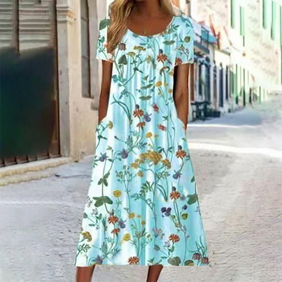 Azrian Womens Plus Size Dress,Women's Summer Short Sleeved Round Neck Printed Pocket Dress Best Sell in 2025
