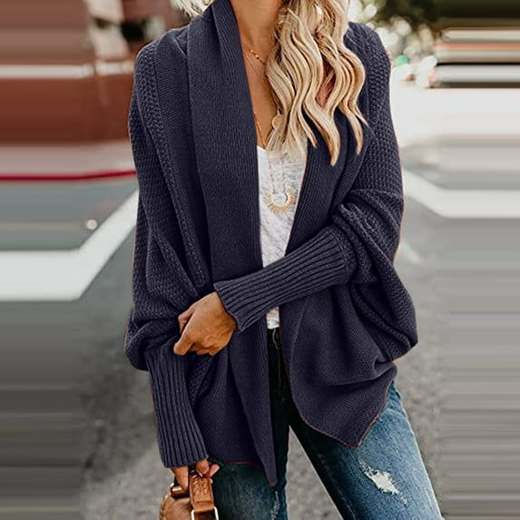 HWRETIE Women's Long Sleeve Knit Winter Cardigan Sweater Fashion Color Coat Warm Casual Outerwear for Everyday Use