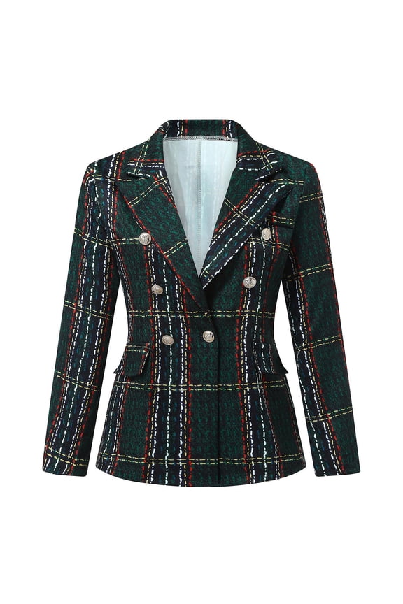 Women Business Attire Long Sleeve Suit Collar Slimming Cardigan Double Breasted Suit Coat Tops Jacket