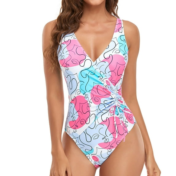 Azrian Deals Women One-piece Solid Swimsuits Tummy Control Swimwear Tankini Beachwear Swimdress