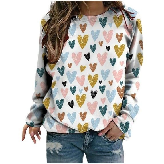 Azrian Deals Womens Shirts Valentine'S Day Sweatshirt Long Sleeve Pullover Tunic Tops Clearance