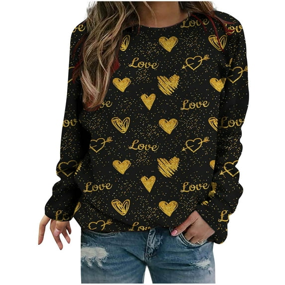 Azrian Deals Womens Shirts Valentine'S Day Sweatshirt Long Sleeve Pullover Tunic Tops Clearance